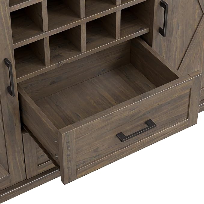 SIMPLIHOME Ela Solid Wood and Pine 54 inch x 18 inch Rectangle Transitional Sideboard with Wine Storage in Smoky Brown for The Dining Room and Kitchen