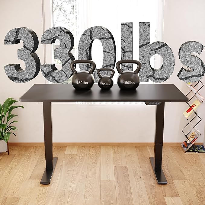 FLEXISPOT E6 MAX Dual Motor 3-Stage 48x30 Inch Heavy Duty Standing Desk, 330lbs Weight Capacity, Height Adjustable Desk w/Cable Management & Wheels (Seamless Black Desktop + Black Frame)