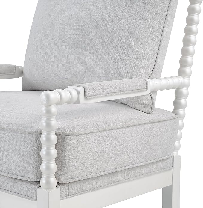 Morden Fort Linen Fabric Spindle Accent Chairs Set of 2, French Style Chairs with High Resilience Spring Cushion and Armrest Pads, Leisure Armchair for Living Room Bedroom Farmhouse Office Balcony