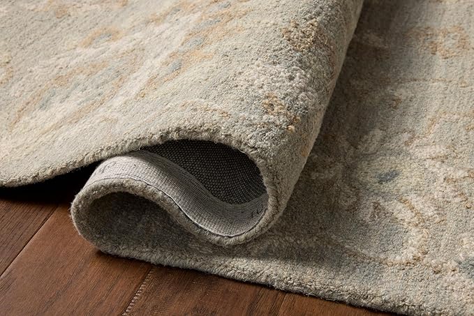 Loloi Chris Loves Julia Dorothea Collection DRT-01 Stone/Multi 8'-6" x 11'-6" Area Rug Wool Neutral Floral Living Room Bedroom Carpet