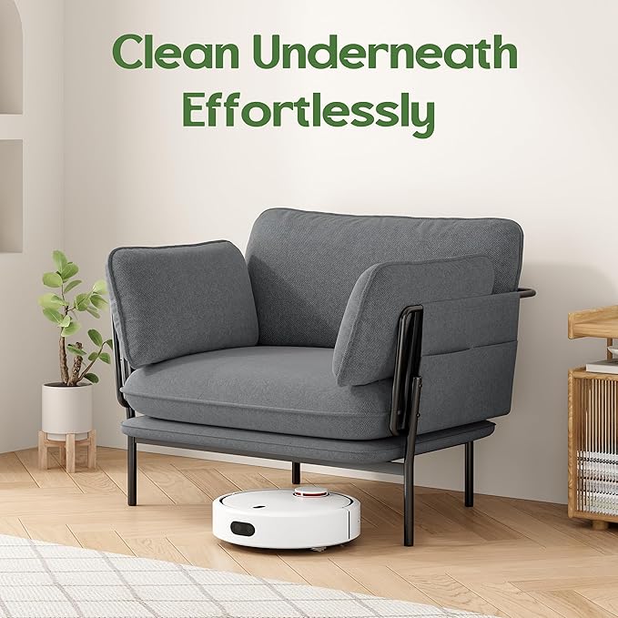 Modern Accent Chair for Living Room, Oversized Reading Chair with Solid Metal Legs, Upholstered Fabric Armchair with Side Pockets and 2 Pillows, Accent Chairs for Bedroom, Nursery, Blue Gray