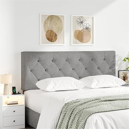 Upholstered Full Size Headboard Only for Bed Frame from 42”-55”, Adjustable Height Full Headboards with Durable Wood Leg, Fabric Bed Board in Modern Button Design, Light Grey