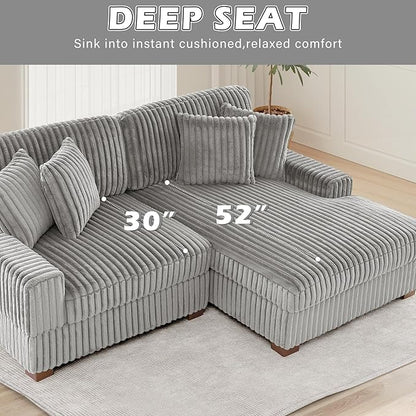 Cloud Sectional Couch with L-Shape Chaise, Modern Modular Sofa with Deep Seat, Upholstered Couches for Living Room Bedroom, Light Grey