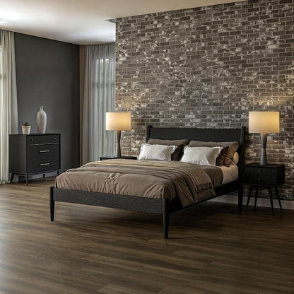 Camaflexi Mid-Century Panel Bed - Queen Size - Black Finish