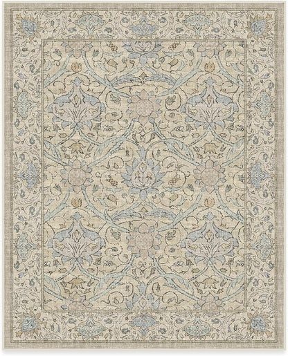 RUGGABLE x Morris & Co Washable Area Rug – Montreal Natural Blue 8x10, Stain-Resistant, Non-Slip – Large Machine Washable Rugs for Living Room, Bedroom, Hallway, Entryway & Office–with Cushioned Pad