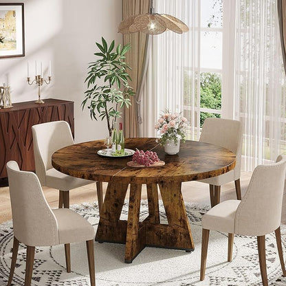 Tribesigns Farmhouse Dining Table, 47 Inch Round Dinner Table for 4, Rustic Round Dining Room Table for Home Dining Room Living Room (Dark Brown)