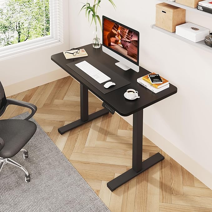 One-Piece Standing Desk 40 x 24 Inches, Small Adjustable Height Desk for Small Space Electric Sit Stand Desks Home Office Computer Workstation, Black