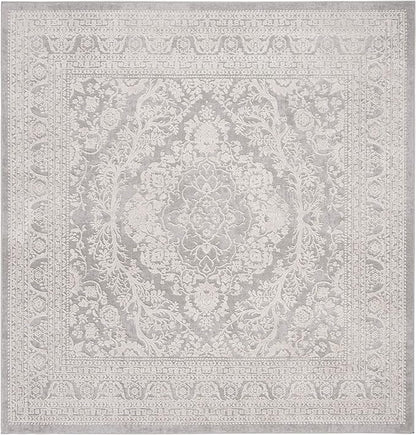 SAFAVIEH Reflection Collection Area Rug - 6'7" Square, Light Grey & Cream, Non-Shedding & Easy Cleaning, Ideal for Living Room, Bedroom (RFT668G)