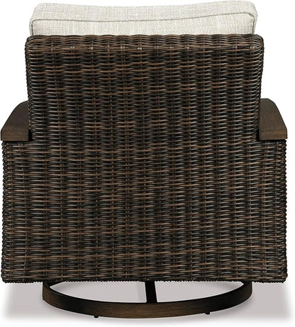 Signature Design by Ashley Paradise Trail Outdoor Swivel Upholstered Lounge Chair with All Weather Cushion, Set of 2, Cleanable Performance Fabric, Beige