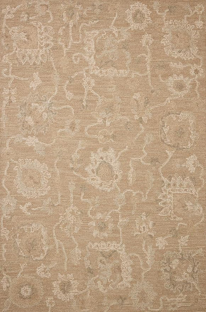 Loloi Chris Loves Julia Dorothea Collection DRT-01 Sand/Pebble 2'-6" x 7'-6" Runner Rug Wool Neutral Floral Living Room Bedroom Carpet