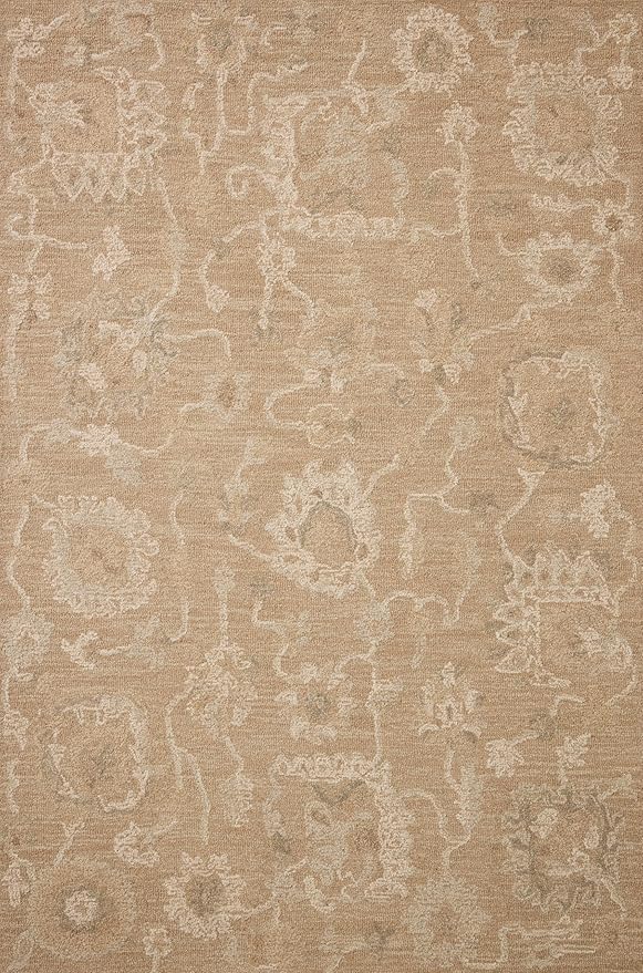 Loloi Chris Loves Julia Dorothea Collection DRT-01 Sand/Pebble 5'-0" x 7'-6" Area Rug Wool Neutral Floral Living Room Bedroom Carpet