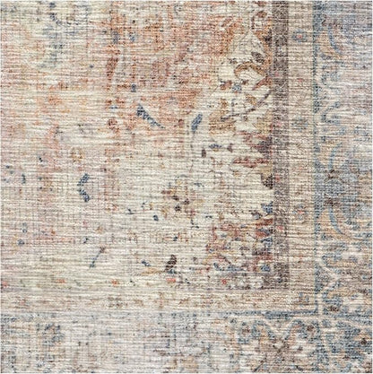 RUGGABLE Washable Vintage Runner Rug – Sarrah Coral 2.5x7, Stain-Resistant, Non-Slip Hallway Runner – Machine Washable Rug for Hallway, Entryway, Living Room & Kitchen–with Standard Pad