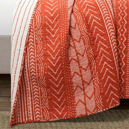 Lush Decor Hygge Geo Pattern Striped 3 Piece Quilt Bedding Set, King, Burnt Orange