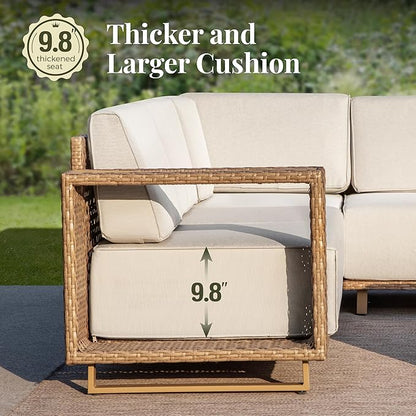 8 Pieces Outdoor Patio Furniture Set, Wicker Rattan Modular Patio Sofa Couch, Sectional Outdoor Conversation Set with 10" Extra Thick Cushions for Deck Backyard Lawn