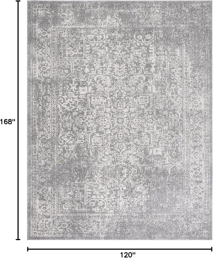 SAFAVIEH Evoke Collection 10' x 14' Silver / Ivory EVK256S Oriental Distressed Non-Shedding Living Room Bedroom Dining Home Office Area Rug