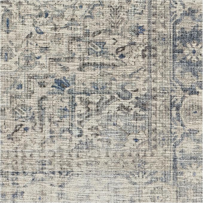 RUGGABLE Washable Vintage Runner Rug – Kamran Blue Quartz 2.5x7, Stain-Resistant, Non-Slip Hallway Runner – Machine Washable Rug for Hallway, Entryway, Living Room & Kitchen–with Standard Pad