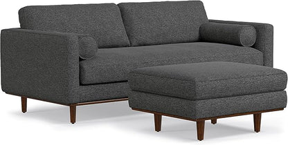 SIMPLIHOME Morrison Mid-Century Modern 89 inch Wide Sofa with Ottoman Set in Charcoal Grey Tightly Woven Performance Fabric for the Living Room and Family Room