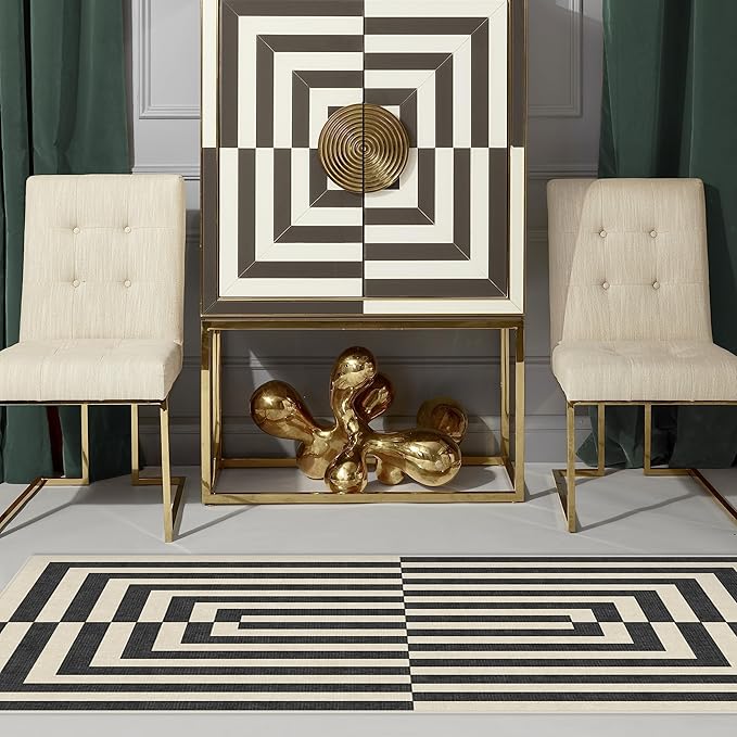 RUGGABLE x Jonathan Adler Machine Washable Modern Area Rug – Op Art Charcoal 2x3, Stain-Resistant, Non-Slip – Small Rugs for Living Room, Bedroom, Hallway, Entryway & Bathroom–with Cushioned Pad