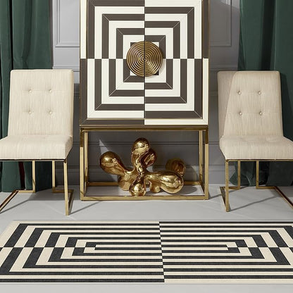 RUGGABLE x Jonathan Adler Machine Washable Modern Runner Rug – Op Art Charcoal 2.5x7, Stain-Resistant, Non-Slip – Washable Rug for Hallway, Entryway, Living Room & Kitchen–with Standard Pad