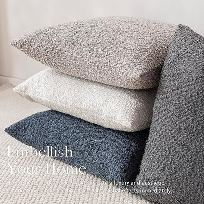 Foindtower Pack of 2 Textured Boucle Throw Pillow Covers Accent Solid Decorative Lumbar Pillow Cases Cozy Woven Couch Cushion Case for Sofa Bedroom Living Room Home Decor, 12 x 20 Inch,Neutral Grey