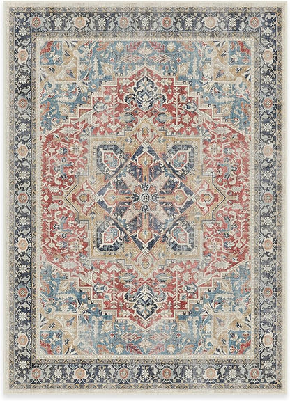 RUGGABLE Washable Vintage Area Rug – Kamran Cayenne Red 5x7, Stain-Resistant, Non-Slip – Medium Machine Washable Rugs for Living Room, Bedroom, Hallway, Entryway & Office–with Cushioned Pad
