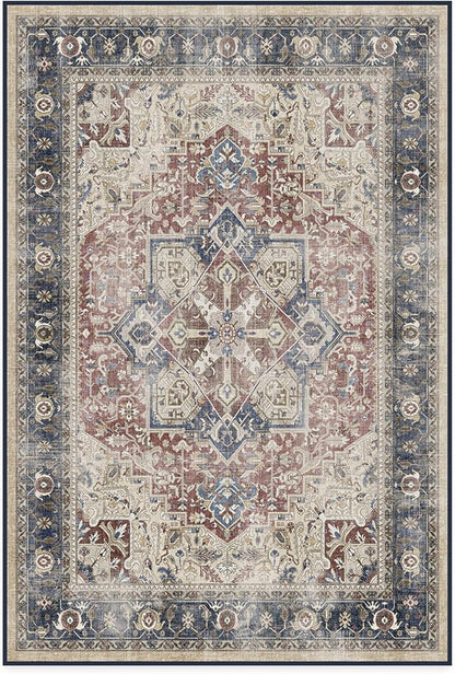 RUGGABLE Washable Area Rug – Kamran Royal Blue 4x6, Stain-Resistant, Non-Slip – Medium Machine Washable Rugs for Living Room, Bedroom, Hallway, Entryway & Office–with Cushioned Pad