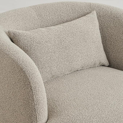 KINWELL 34" Wide Sherpa Swivel Barrel Chairs Set of 2, No Assembly Round Boucle Upholstered Accent Chairs Armchairs Single Sofa Chair with Toss Pillow for Living Room and Bedroom, Taupe