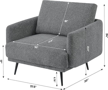 Mid-Century Accent Chair,Modern Oversized Armchair for Living Room,Comfy Upholstered Reading Accent Chairs for Bedroom,Single Sofa Chair (Dark Grey-1PACK)