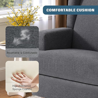 Swivel Glider Recliner Chairs Set of 2 for Adults - High Back Rocker Recliners with Deep Seat, Comfortable & Quiet Upholstered Fabric Armchairs for Living Room or Nursery, Manual Reclining-Gray