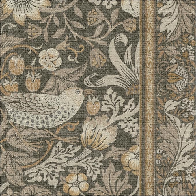 RUGGABLE x Morris & Co Washable Area Rug–Strawberry Thief Stone Gold 4x6, Stain-Resistant, Non-Slip–Medium Machine Washable Rugs for Living Room, Bedroom, Hallway, Entryway & Office–with Standard Pad