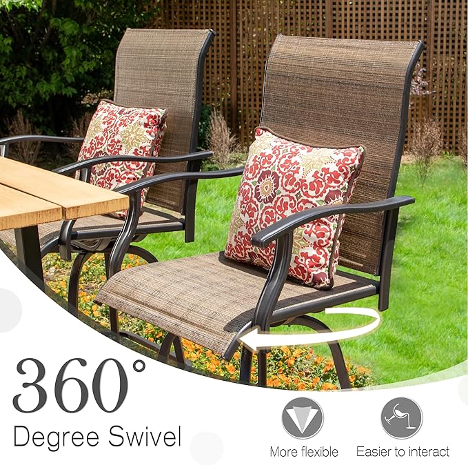 Sophia & William Patio Swivel Bar Stools Set of 6, Bar Height Patio Chair, High Top Patio Chairs, Supports 300 lbs (Brown Fabric)
