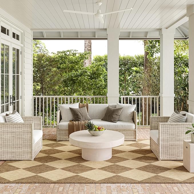 nuLOOM Outdoor Performance Collection Sabina Brown/Ivory, 4' x 6', Soft and Cozy, High Traffic, Stain Resistant, Easy Clean, Durable Area Rug for Indoor/Outdoor Patio, Deck, Porch, Garden, Courtyard