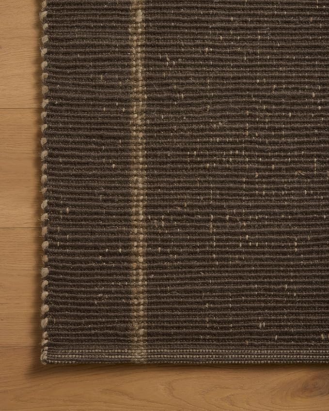 Loloi Leanne Ford Weatherstaff Collection WTS-01 Espresso/Natural 2'-6" x 9'-9" Runner Rug Jute, Striped, Neutral, Hallway, Kitchen, Mudroom, and Bathroom