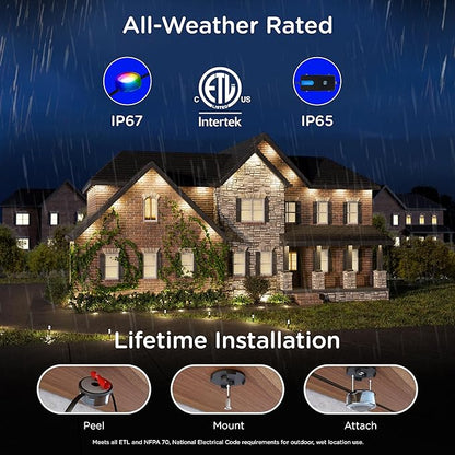 Enbrighten Vibe Eternity Accent Permanent Outdoor Lights for House, 50ft, 12 RGBWIC LEDs, Wide Spacing, 94lm, Tunable White, Everyday Eave Lighting, Smart App, Works with Alexa, Google Home, 85710