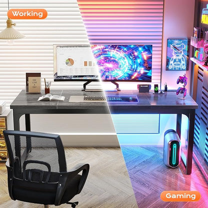 Huuger 63 x 24 inch Desk with Power Outlets & USB-C, Deeper & Thicker Desktop, Robust Metal Tubes, Computer Desk, Heavy Duty Office Desk, Work Gaming Desk, for Home Office, Grey