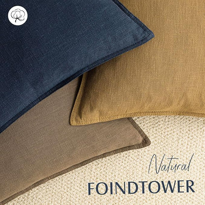 Foindtower Pack of 2, Decorative Linen Soild Throw Pillow Covers Soft Accent Cushion Case Boho Farmhouse Neutral Pillowcase for Chair Couch Sofa Bedroom Living Room Home Decor 24 x 24 Inch Light Brown