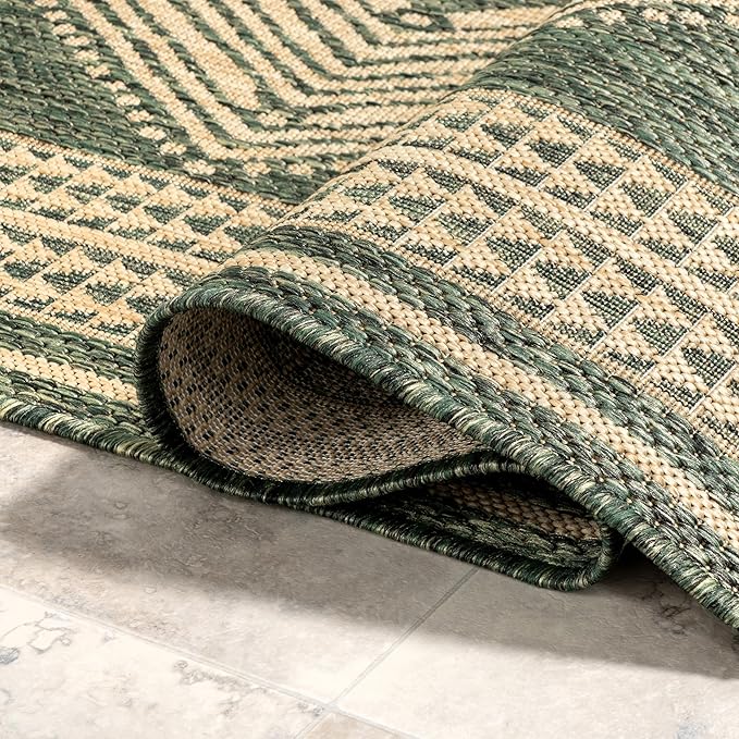 nuLOOM 8' x 10' Outdoor Tribal Geometric Area Rug, Stain Resistant, Weather Resistant, High Traffic, Patio, Balcony, Outside, Ranya Green