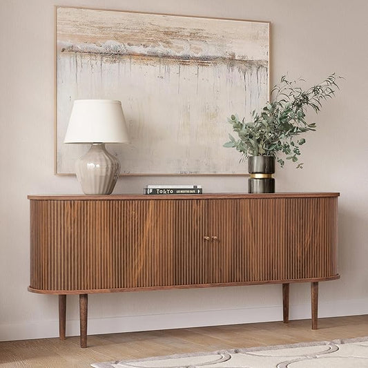 WERMO 71’’ Sideboard Storage Cabinet with Doors and Shelves - Wood Credenza for Living Room, Bedroom, Entryway and Home Office Cabinet. Kitchen Buffet, Media Console Table with Storage (Walnut)