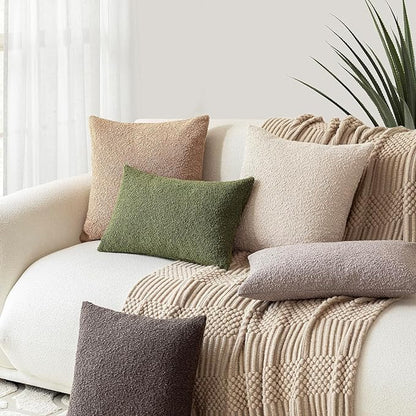 Foindtower Pack of 2 Modern Textured Boucle Throw Pillow Covers Accent Solid Decorative Lumbar Pillow Cases Cozy Couch Cushion Case for Chair Sofa Bedroom Living Room Home Decor, 12 x 20 Inch,Green