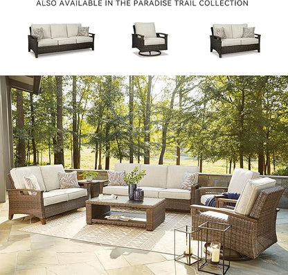 Signature Design by Ashley Paradise Trail Outdoor Loveseat with All Weather Cushions, Nuvella Weather Resistant Fabric, Medium Brown