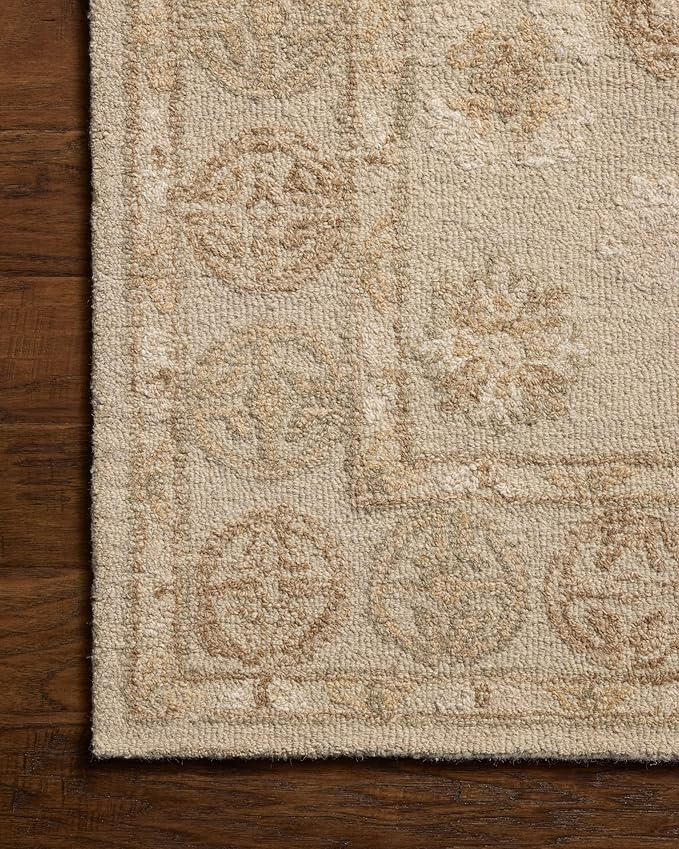 Loloi Chris Loves Julia Dorothea Collection DRT-03 Dove/Natural 3'-6" x 5'-6" Accent Rug Wool Neutral Floral Living Room Bedroom Carpet
