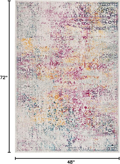 SAFAVIEH Evoke Collection 4' x 6' Ivory / Fuchsia EVK256Q Oriental Distressed Non-Shedding Living Room Bedroom Accent Rug