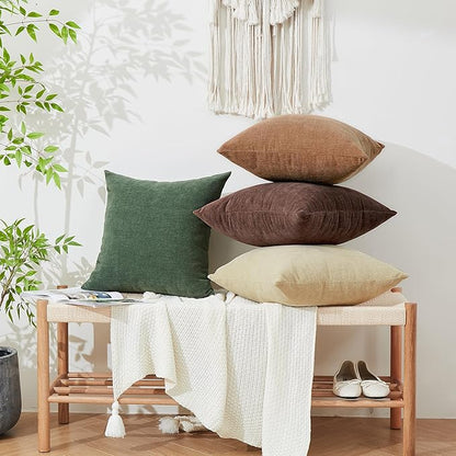 GAWAMAY Decorative Square Throw Pillow Covers 18x18 Inch Set of 4, Super Soft Chenille Pillows Cover Fall Pillowcase for Living Room Bedroom Sofa Couch Cushion Cover Khaki 45x45cm (No Insert)