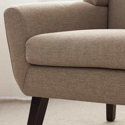 HUIMO Accent Chairs for Living Room,Linen Button-Tufted Upholstered Armchair with Wooden Legs,Comfy Mid Century Modern Chair for Bedroom Apartment Waiting Room Brown