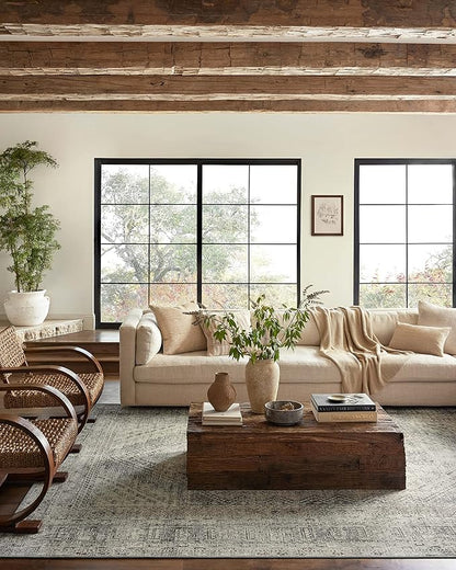 Loloi Magnolia Home by Joanna Gaines Sinclair Collection SIN-04 Natural/Sage 2'-3" x 9'-6", .25" Pile Height, Machine Washable, Runner Rug