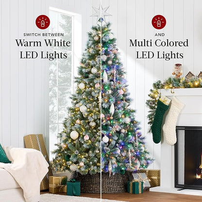 Best Choice Products 12ft Pre-Lit Scotch Pine Christmas Tree, Premium Frosted Pre-Decorated Artificial Holiday Decor w/ 3,630 Branch Tips, 2-in-1 White and Multicolor LED Lights, Cordless Setup
