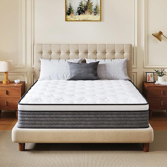 CH CHARME HOUSE King Size Mattress, 10 Inch Hybrid Mattress King Size, Medium Feel Foam and Individual Pocket Springs, Extra Edge Support, Pressure Relief, CertiPUR-US