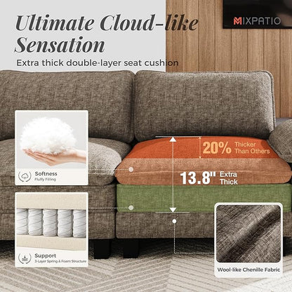 53.5" Modular Sectional Single Sofa, Soft Plush Chenille Armchair with Comfortable Deep Seat & Removable Arms for Living Room，Smoky Gray