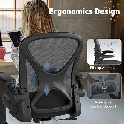 ZZH Ergonomic Office Chair Set of 6 with Adjustable Lumbar Support, Mesh Home Office Desk Chair with Wheels and Flip-up Arms, Black