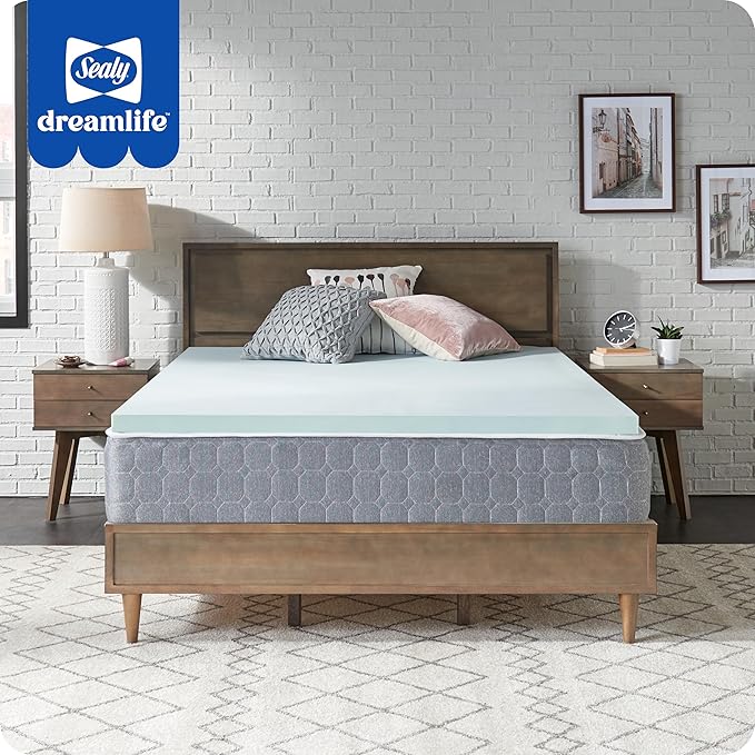 Sealy Dreamlife 1.5” Gel Memory Foam Twin Mattress Topper with SealyComfort Gel Foam, 1 Year Limited Warranty, Made in The USA